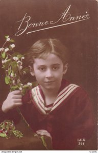 RP;  NEW YEAR, 1900-10s; Bonne Annee, Portrait of Sailor Boy holding White ...