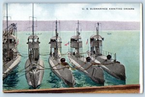 US Submarine Postcard Awaiting Orders Undersea Craft c1910's Unposted Antique