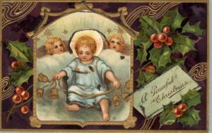 PFB CHRISTMAS Angels in Clouds c1910 PC - HOLLY BORDER