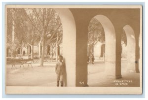 c1920's A Courtyard In Spain, Boy Children RPPC Photo Unposted Vintage Postcard 