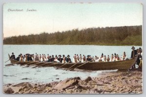 Postcard Vtg Sweden Churchboat Lake Forest 1910s UDB View