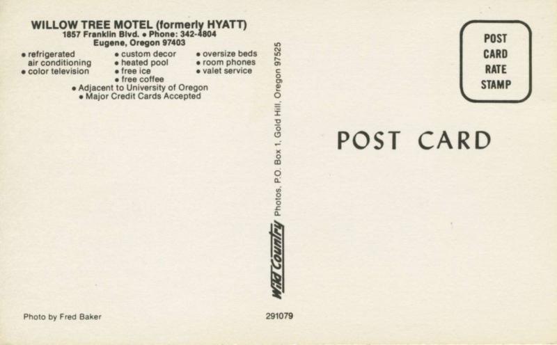 Willow Tree Motel Eugene Oregon OR (formerly Hyatt) Vintage Postcard E11 