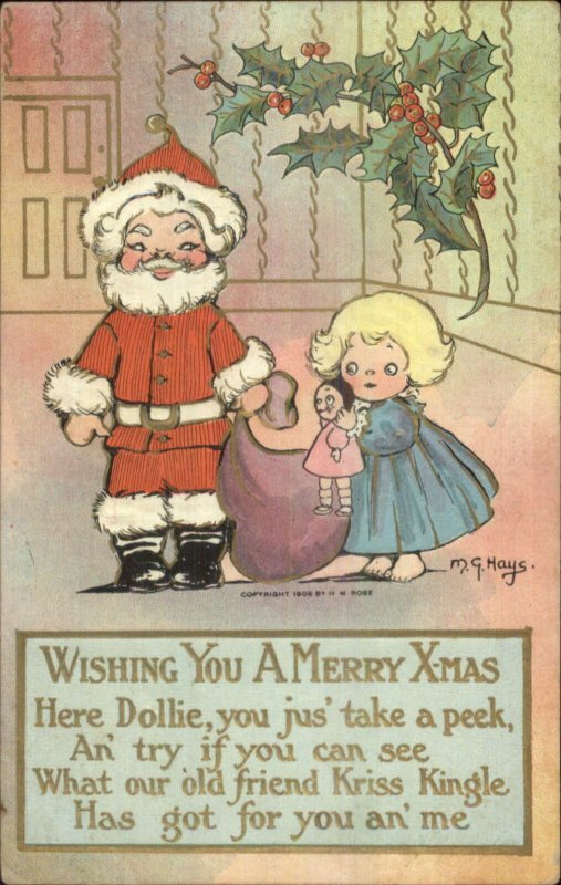 Christmas - Little Boy Dressed as Santa Claus MG Hays c1910 Postcard