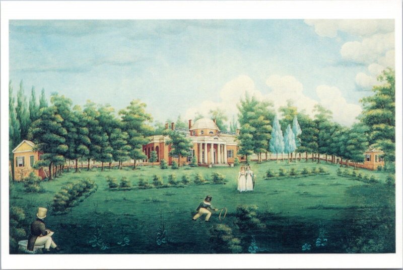 Postcard VA Charlottesville - Monticello from watercolor by Jane Bradick