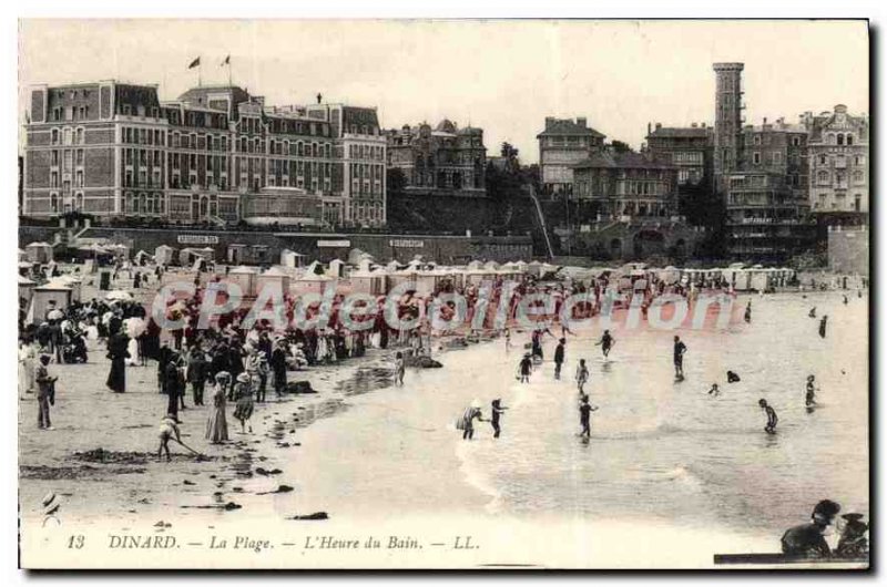 Old Postcard Dinard La Plage L'Heure Du Bain