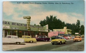 ST. PETERSBURG, FL ~ Roadside Madeira Beach SHOPPING CENTER c1950s Cars Postcard 