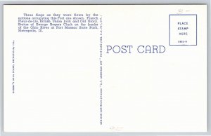 Metropolis Illinois~Fort Massac State Park~Waterfront 3 Flags~Monument~1945 PC