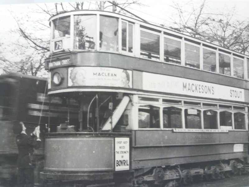 Vintage Photo Driver Attending to London Tram 2203 c1937 Rt 79 Waltham Cross