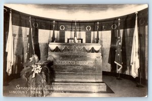 Springfield Illinois lL Postcard RPPC Photo Sarcophagus Chamber Lincoln's Tomb