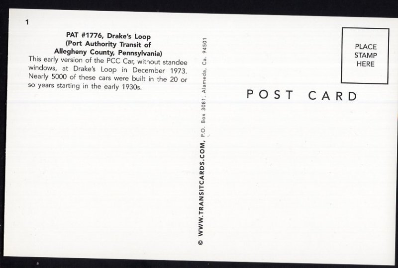 Trolley Trollies Transit Streetcar PAT#1776 Allegheny County PA1973 1950s-1970s