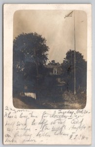 RPPC Home In Milford Huge Flag Pole 1906 To Schultz In Namozine VA Postcard B32