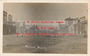 MT, Polson, Montana, RPPC, Street Scene, Business Section, Stage Coach