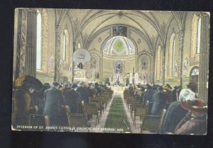 HOT SPRINGS ARKANSAS ST. JOHN'S CATHOLIC CHURCH INTERIOR VINTAGE POSTCARD