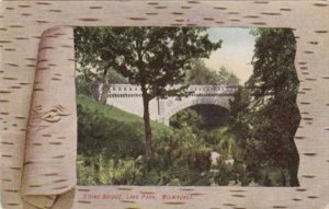 Wisconsin Milwaukee Stone Bridge In Lake Park Fancy Border 1909