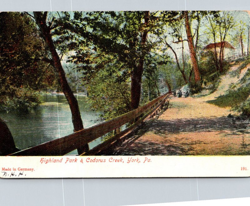 Pennsylvania York View Of Highland Park and Codorus Creek 1907