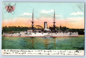 Illinois Postcard US Battleship US Navy Warship World War c1909 Vintage Antique