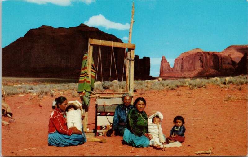 Navajo Family Native American Indigenous Peoples Arizona AZ Rug Postcard H60