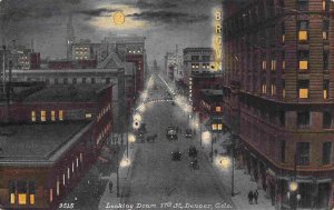 17th Street at Night Moonlight Denver Colorado 1910c postcard