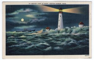 Graves Light At Night, Boston Harbor, Mass