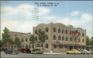 Hobbs NM Frey Hotel HWY 62 & 180 Linen Postcard