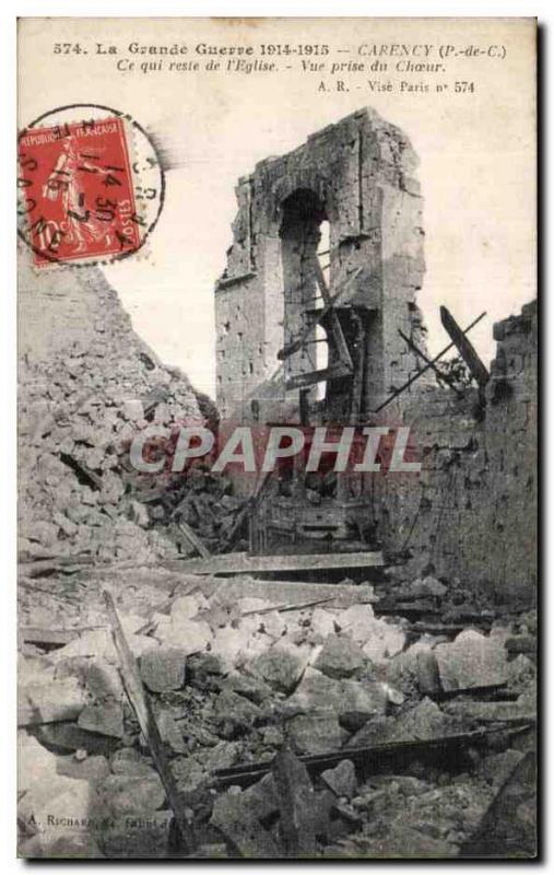 Old Postcard The Great War Carency What remains of I Church View Jack Army Choir