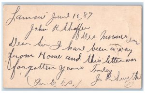 Lamoni Iowa IA Des Moines IA Postal Card Forgotten Letter 1889 Antique