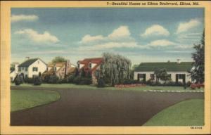 Elkton MD Homes on Blvd Linen Postcard