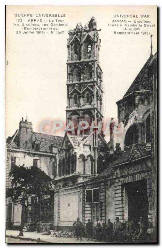 Old Postcard Arras La Tour des Ursulines Rue Gambetta Army