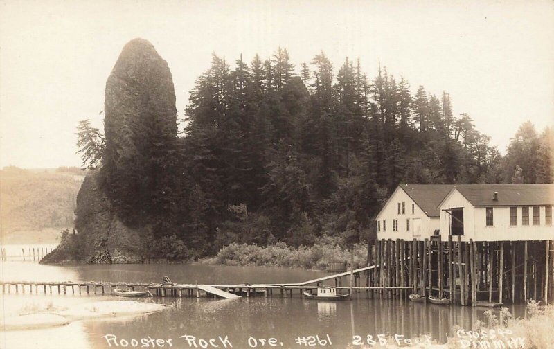 ROOSTER ROCK OREGON~DOCK & FISH HOUSE~1910s CROSS & DIMMITT REAL PHOTO POSTCARD