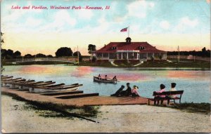 Lake And Pavilion Windmont Park Kewanee Illinois Vintage Postcard C227