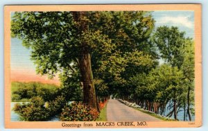 Greetings from MACKS CREEK, Missouri MO ~ Camden County 1954 Linen Postcard