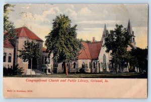 Grinnell Iowa IA Postcard Congregational Church And Public Library 1907 Antique
