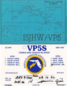 Turks & Caicos Islands Map QSL Amateur Radio Italian Postcard 2x Card