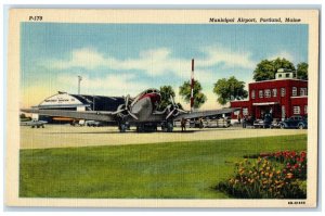 c1930's View Municipal Airport  North East Aviation Co. Portland Maine Postcard