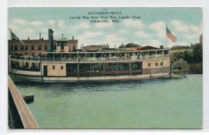 Paddle Steamer Excursion Boat Main Street Dock Oshkosh Wisconsin 1908 postcard