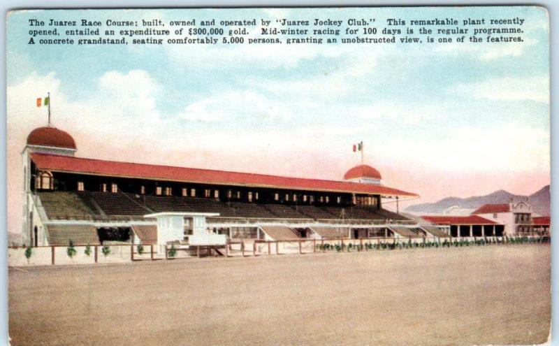 JUAREZ RACE TRACK, MEXICO operated by JUAREZ JOCKEY CLUB ca 1910s   Postcard