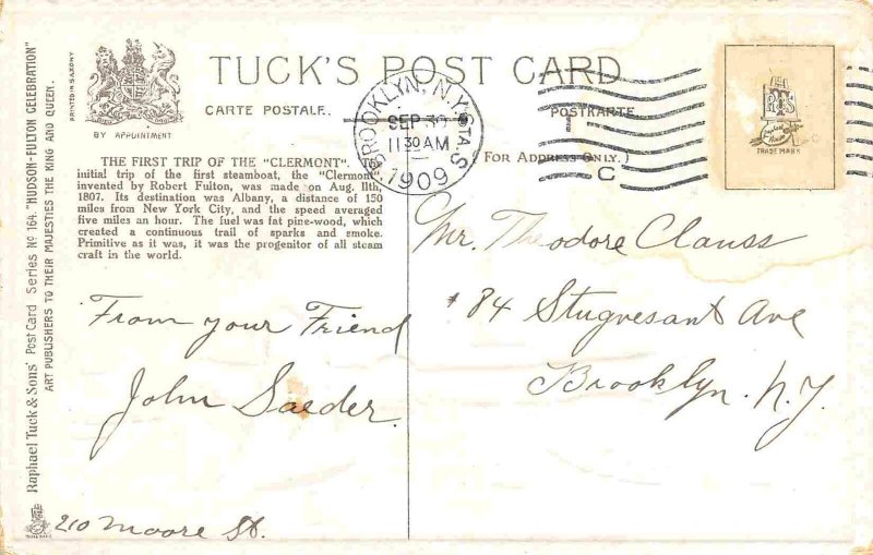 First Trip Clermont Steamer Hudson Fulton Celebration 1909 New York postcard