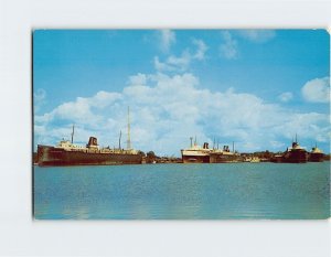 Postcard Five Boats in Dock at Ludington Michigan USA