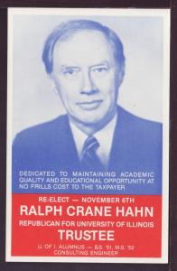 Re-Elect Ralph Crane Hahn Trustee U IL Postcard 3396