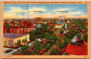 Galveston Texas TX, 1954 View from City Hall, Beach Gulf of Mexico, Postcard