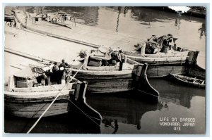 Yokohama Japan RPPC Photo Postcard Life on Barges Boat c1950's Vintage