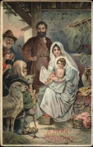 Christmas Shepherds and Sheep with Mary and Baby Jesus c1910 Postcard