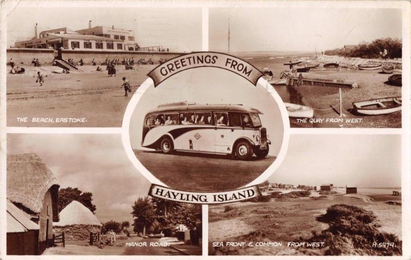 HAYLING ISLAND HAMPSHIRE UK-GREETINGS FROM MULTI PHOTO POSTCARD 1950s