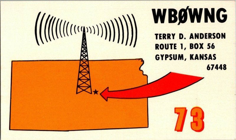 QSL Radio Card From Gypsum Kansas WBØWNG 