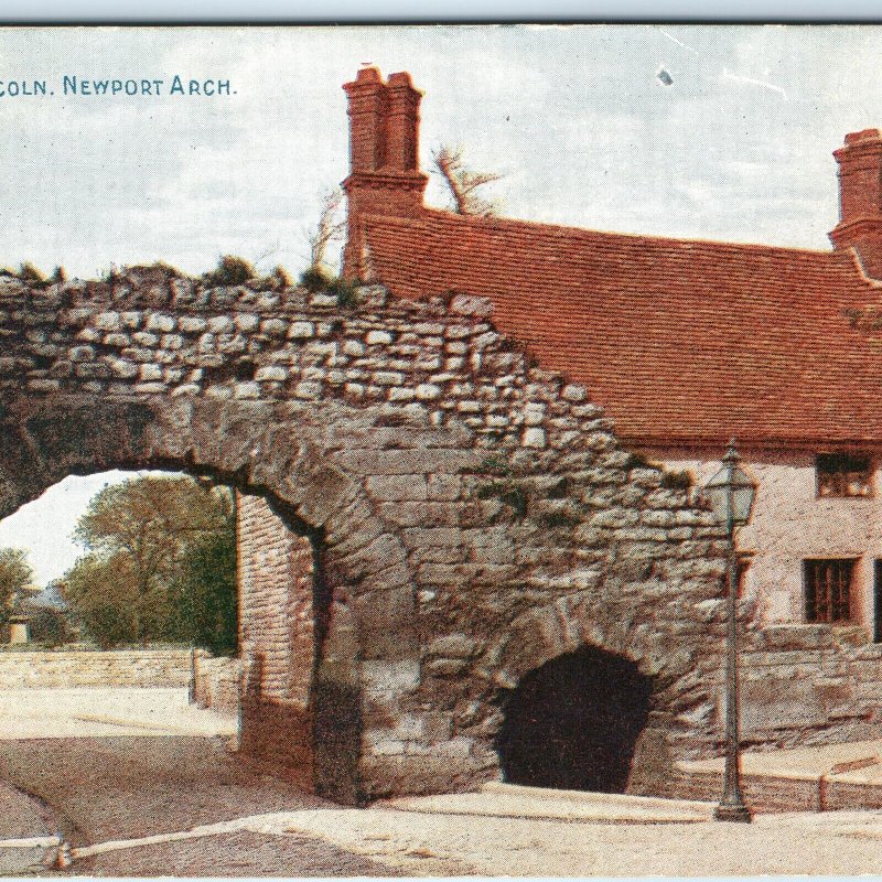 c1910s Lincoln, England Newport Arch Roman Gate Stone Cobblestone House A356