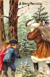 Merry Christmas Brown Suited Santa Claus Bag of Toys #144 Postcard