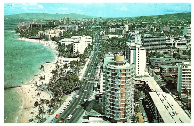 View of Kalakaua Avenue as It Passes Waikiki & Kuhio Beaches Hawaii Postcard