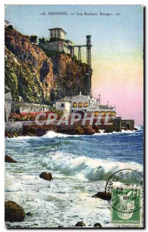 Old Postcard Menton The red rocks