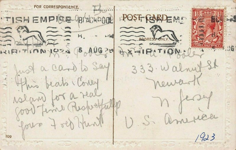 Blackpool, England, Early Embossed Postcard, Used in 1923
