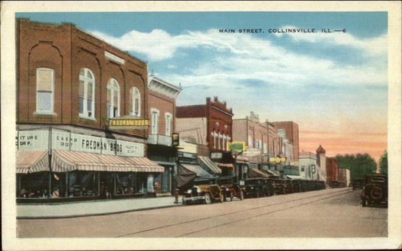 Collinsville IL Main St. Fredman Bros Store c1920 Postcard